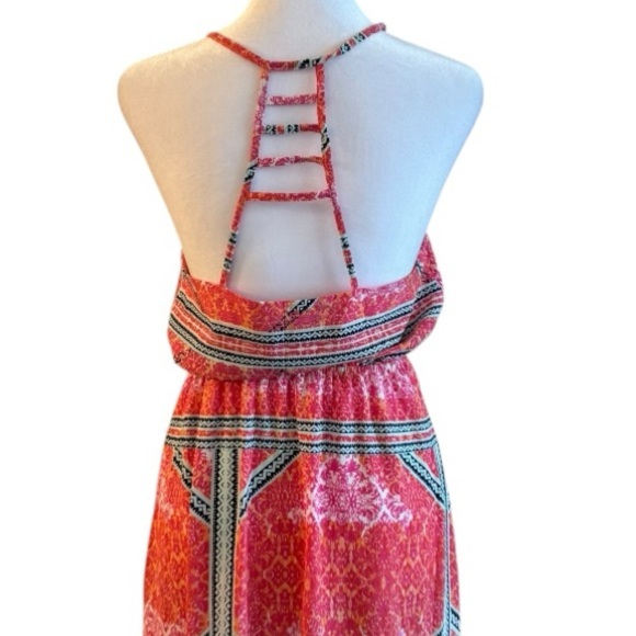 MINKPINK Boho Maxi Dress  Size Extra Small – Halter Neck Red Geometric Print - Picture 5 of 8